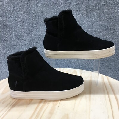 Skechers Boots Womens 8 Double Up Over The Edge Pull On Bootie 837 Black Suede