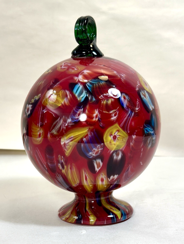Murano Millefiori Globe Orb Footed Free Standing Hanging Witch Ball - Red Blue - Picture 2 of 8