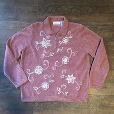 Vintage Alfred Dunner Blush Pink Embroidered Sweater Size Large