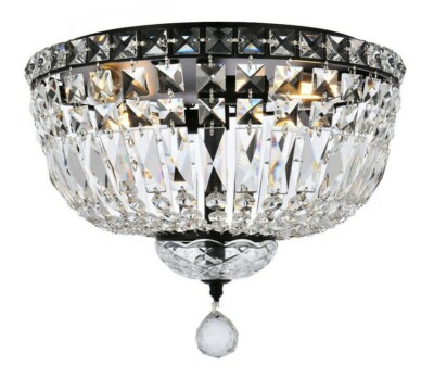 Bedroom Bathroom Crystal Chandelier Flush Mount Light Fixture Black and Silver