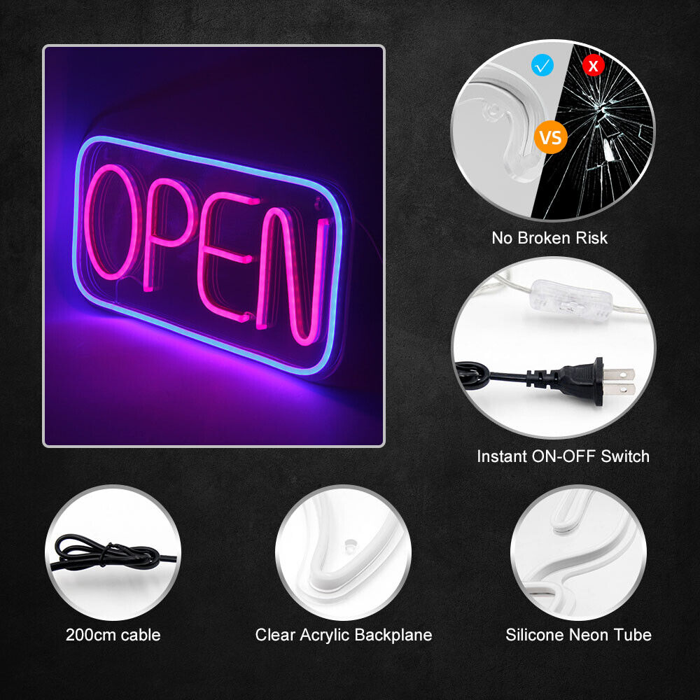 Leuchtschilder Open Schild Led ,LED Neonschild für Restaurant, Bar,  Geschäft, Shop ,Nachtclub, Open Sign wand LED Nachtlichter Mit mehreren  Blinkmodi, Ideal 24 V/1 A Stromversorgung : : Bürobedarf &  Schreibwaren