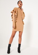 Missguided Nude Frill Sleeve high neck Sweater Jumper dress UK Sz 4/US Sz 1 NWT