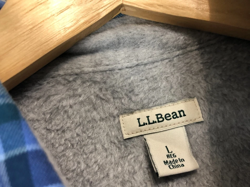 L.L.Bean Mens Button Down Shirt Large L Blue Fleece Plaid Adult Long Sleeves - Image 3 of 4