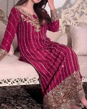 Women Eid Dress Pakistani Salwar Kameez Ready made Suits Wedding Party 3 Piece L