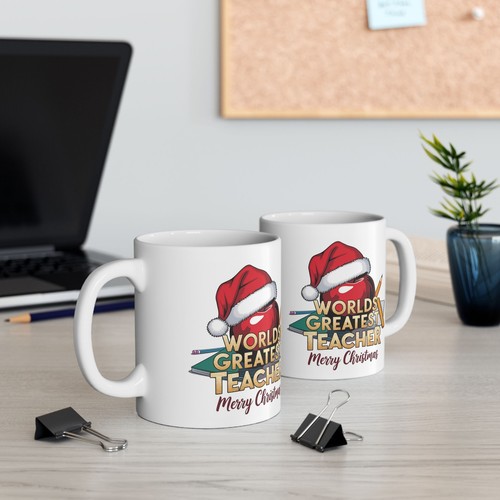 Worlds Best Teacher Mug, Merry Christmas Gift Idea, Professor, Tutor - Picture 5 of 8