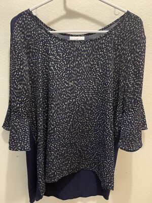 Jacqueline Smith Collection Women s Black Top W/Design On Front/Sleeves-Sz Large