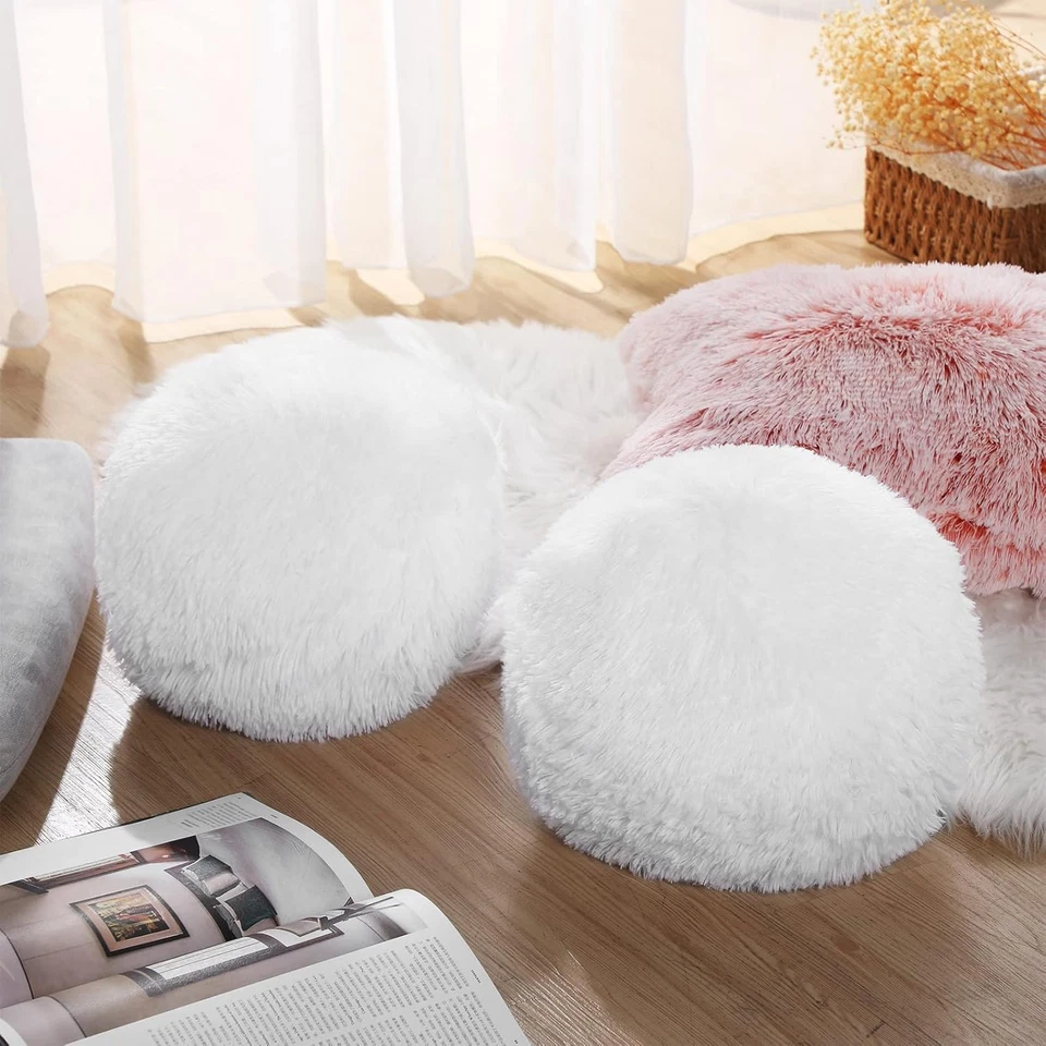 2 Pieces round Plush Ball Throw Pillow Soft Circle Decorative Spherical Fuzzy Pi - Image 3 of 4