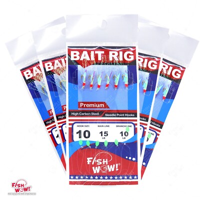 5pks Sabiki Size 10 GOLDEN 6-Hook Fishing  Bait Rig Lure Glow beads Piscatore
