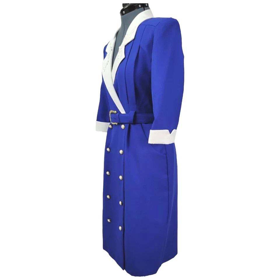 Vestido Blazer Vintage Doble Pecho Talla 8 P Ajuste 6 4 Azul Oficina Powersuit Años 80 Foto 4 de 4