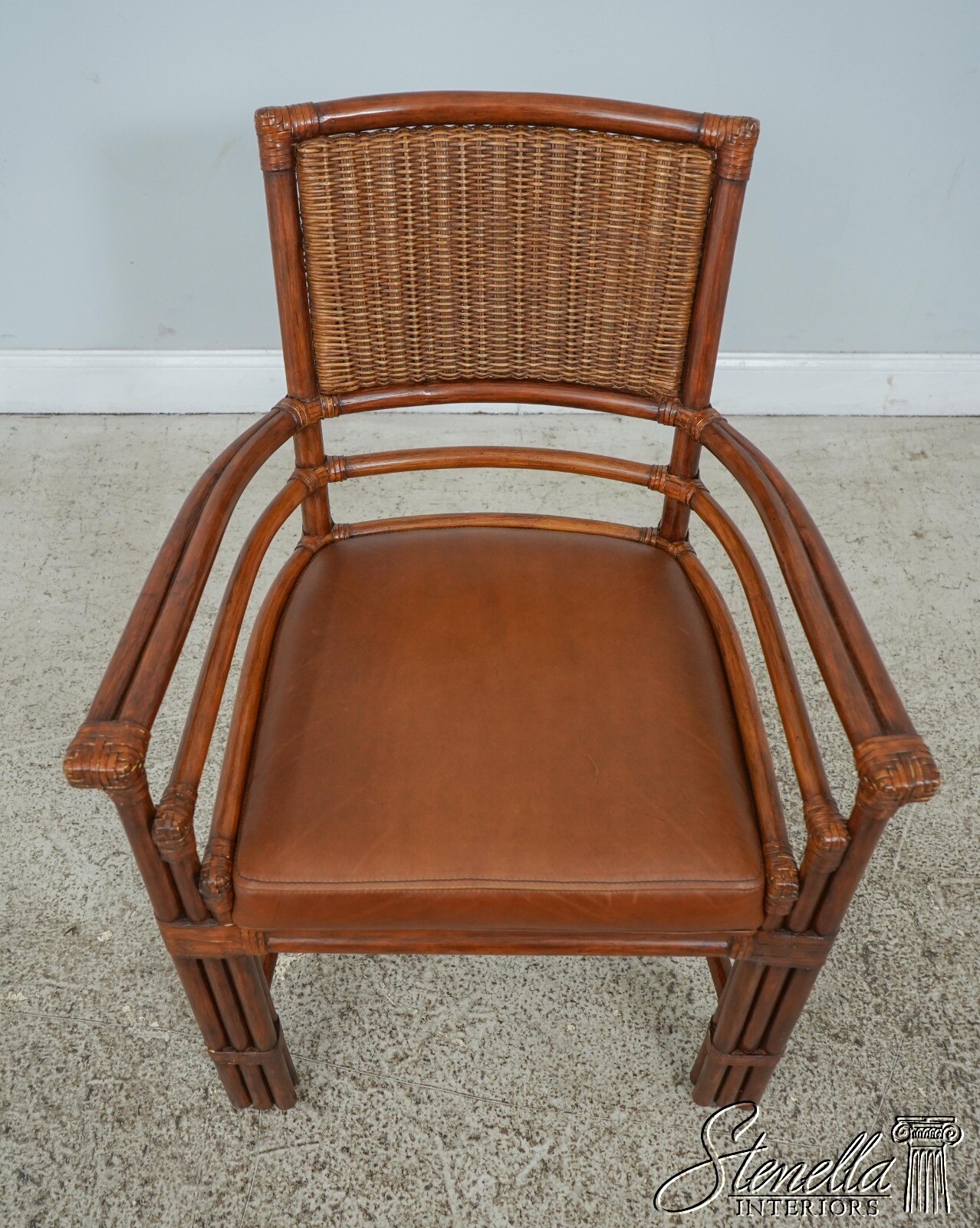 60155EC ETHAN ALLEN Bamboo Form Leather Seat Armchair eBay