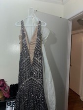 Long Silver prom dress, size 12, fully covered in elegant beading