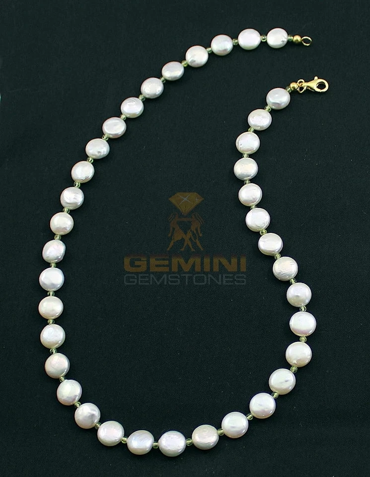 Weiße Süßwasser Perlenkette mit Peridot Halskette für Damen 47,5 cm - Bild 2 von 2