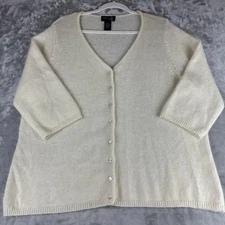 Venezia Jeans Angora Blend Cardigan Women's 18/20 Ivory White 3/4 Sleeve (0970)