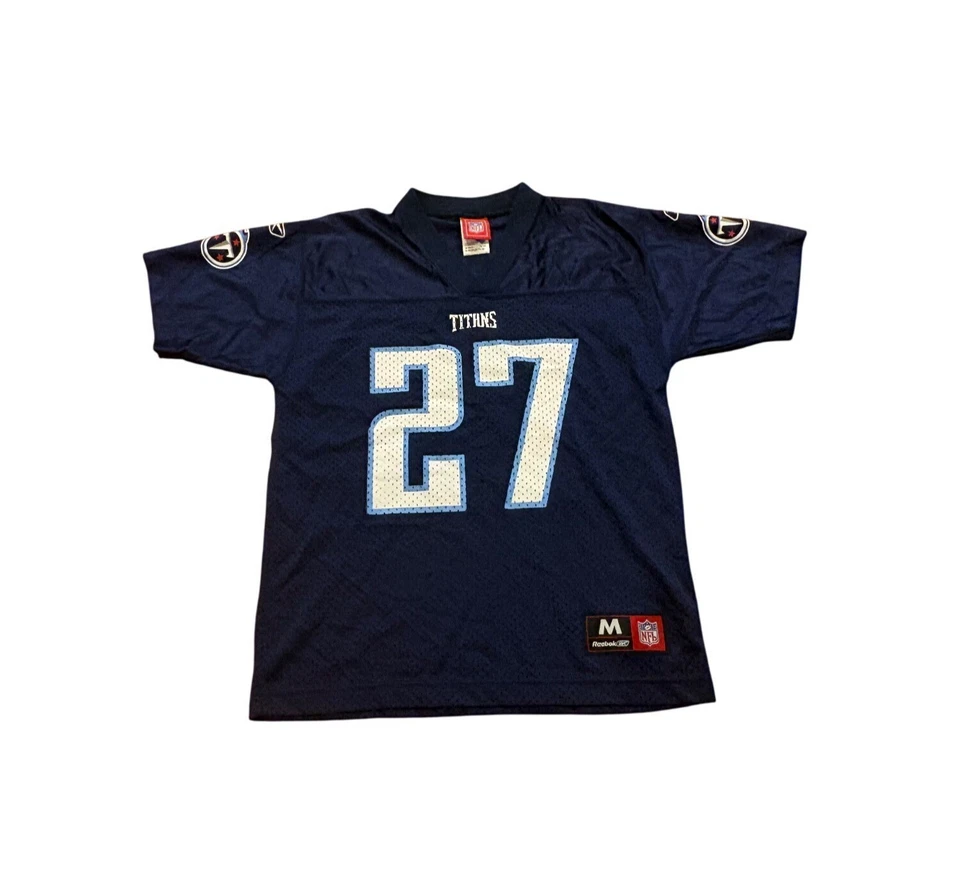 Camiseta de fútbol americano Reebok Tennessee Titans Eddie George #27 NFL juvenil mediana Foto 2 de 4
