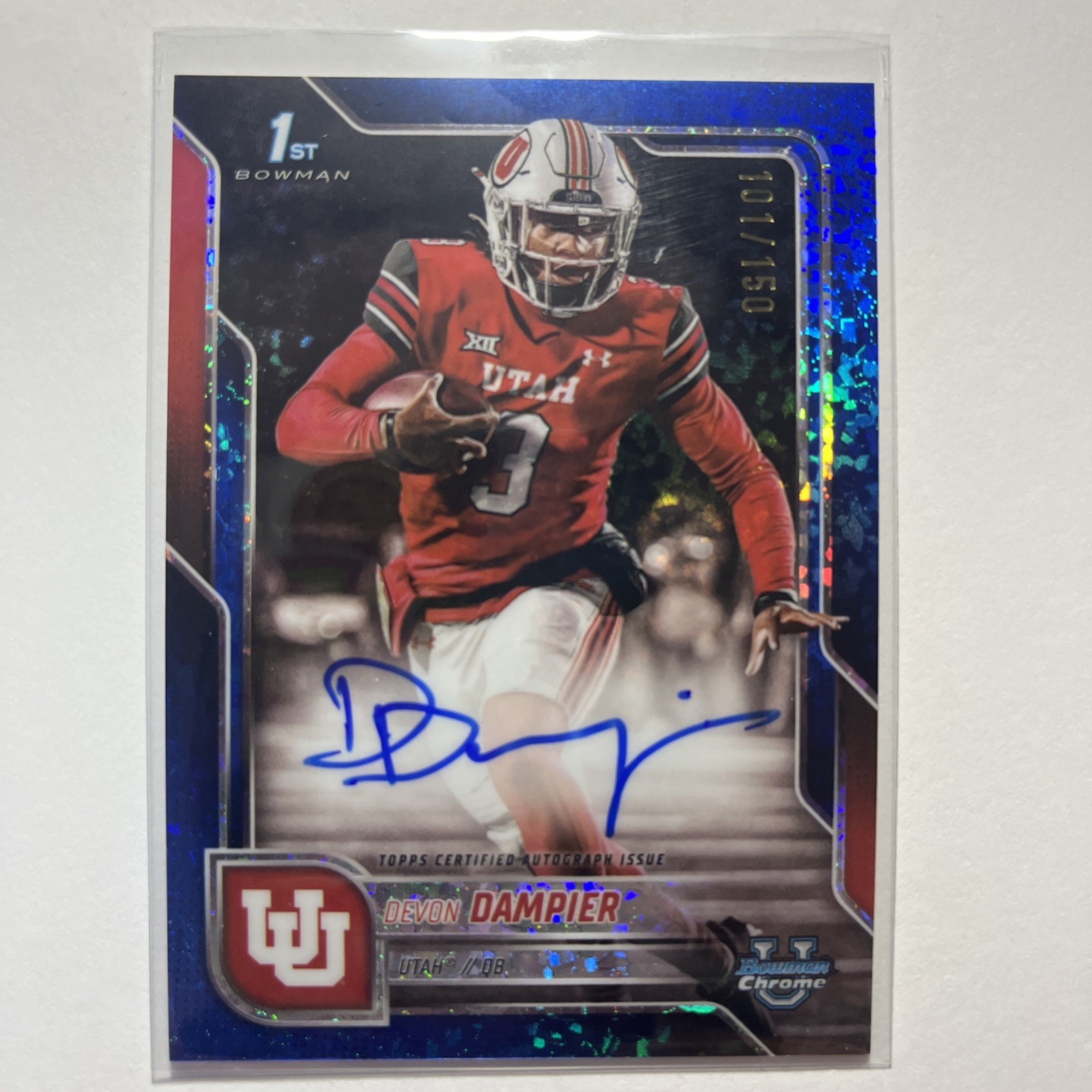 2025 Bowman Chrome University 1st Devon Dampier True Blue On-Card AUTO /150 Utah