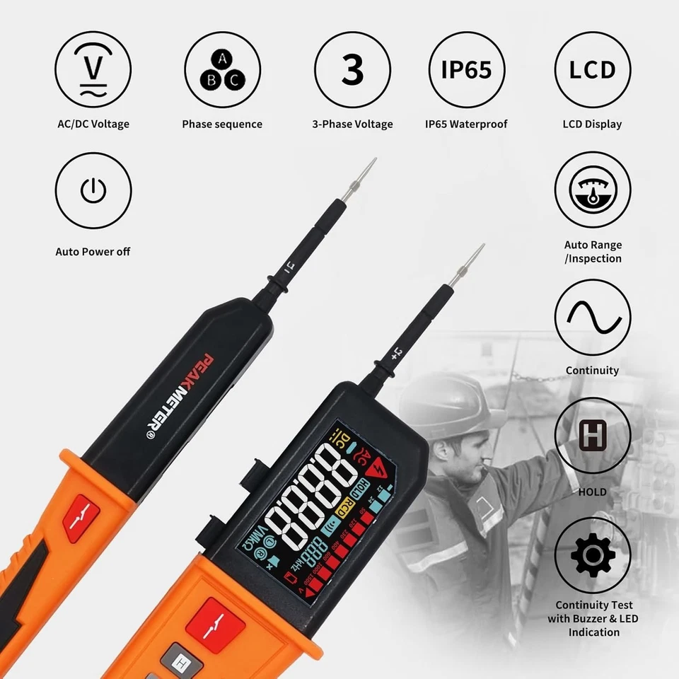 Testeur tension,continuité,fréquence, plage auto 12V~1500V, IP65, PM8200B - Photo 4/4