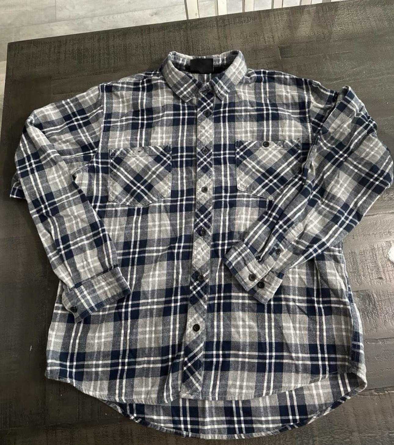 Harley-Davidson MotorClothes Blue and Grey Plaid Button Up Flannel Shirt Size XL