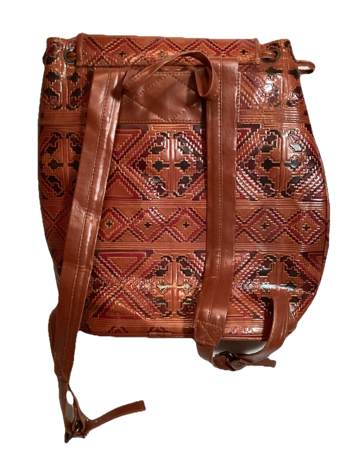 Genuine Leather Back Pack Drawstring Brown Hand M… - image 8