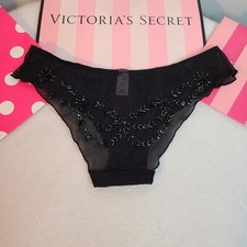 VTG Victoria's Secret Beautiful Beaded Mesh Cheeky Bikini Panty Size Sm