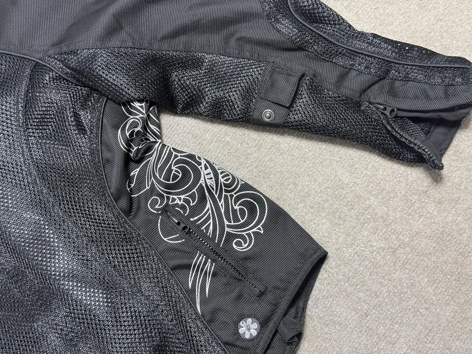 Joe Rocket Jacket Womens Small Mesh Motorcycle Riding Silver Floral Embroidery - Image 2 of 4