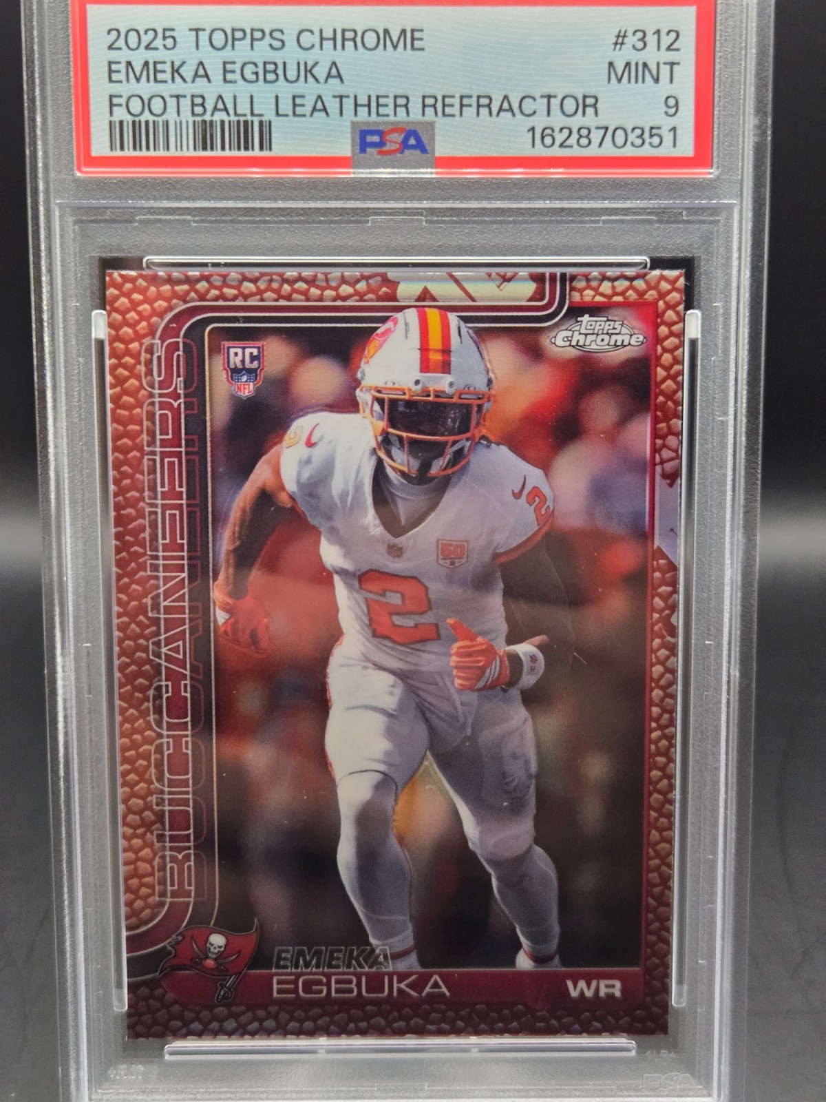 PSA 9 2025 Topps Chrome Emeka Egbuka RC #312 Football Leather Refractor (2)