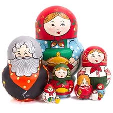 10-pc Russian Bread Nesting Doll Wooden Matreshka Handmade Matryoshka