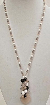 LOLA ROSE GORGEOUS TAUPE / WHITE QUARTZ GEMSTONE HEART NECKLACE 18''+ -  NWOT