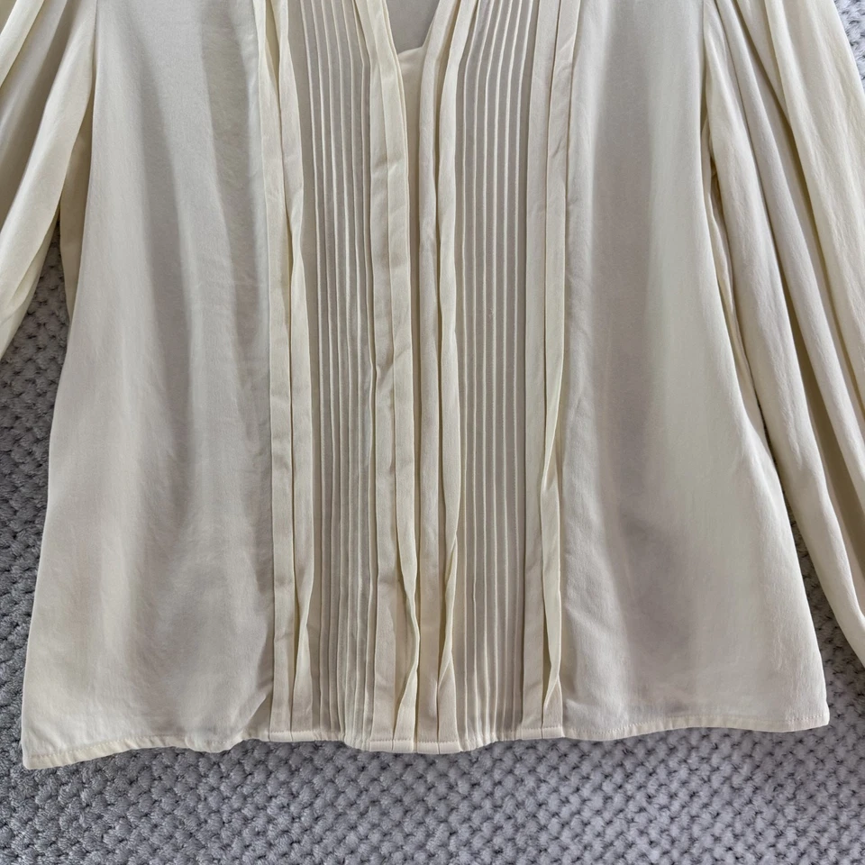 De Colección Talbots Top Mujer 10 Marfil Seda Plisado Botón Frontal Globo Mangas Largas Foto 4 de 4