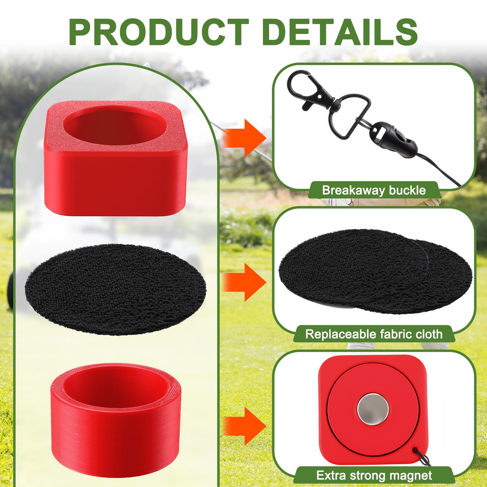 2pcs Portable Golf Ball Cleaner W/ Magnetic Clip W/ 4pcs Replaceable Cloth Gift