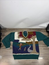Vintage Par Four Mens Sweater Golfing Scene V-Neck XLarge Knitwear Pullover