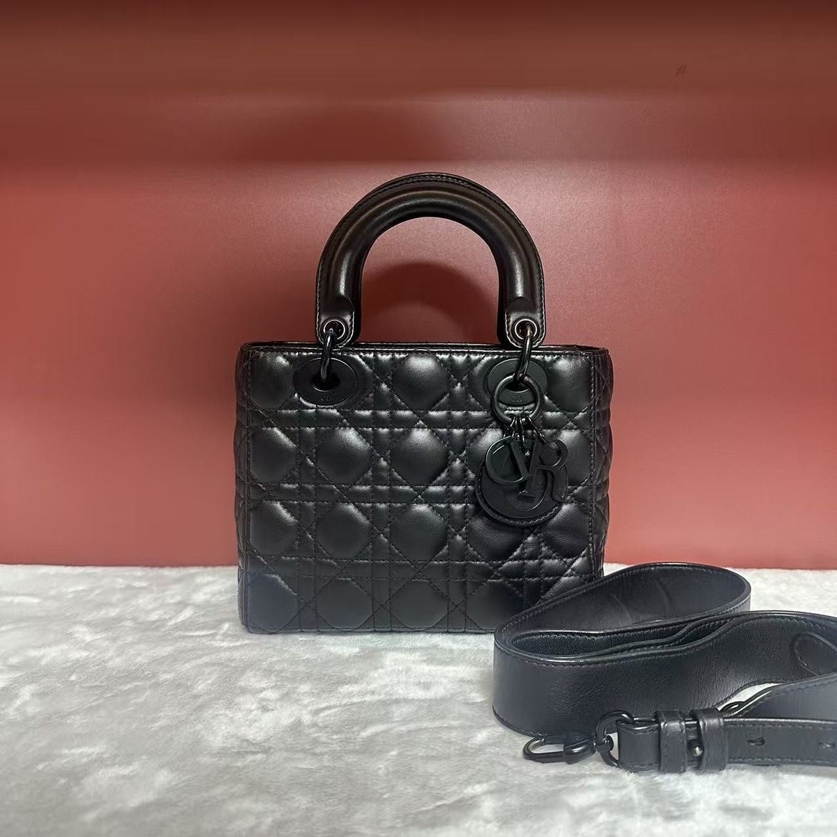 Christian Dior Lady Dior Black Cannage Lambskin Matte Black