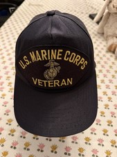Vintage US Marine Corps Veteran Snapback Hat Eagle Crest Made in USA Black