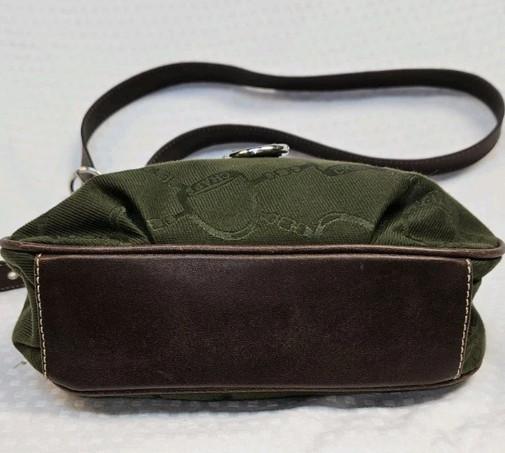 Bolso Bandolera Bolso de Mano Chaps Logo Monograma Tejido de Lona Cuero Verde Oliva  Foto 4 de 4