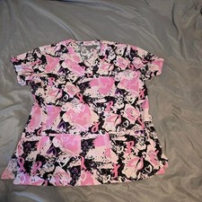 Pink  black breast cancer awareness scrub top Size XL