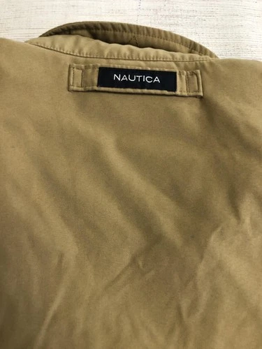 Nautica Jacket Mens Medium Khaki Bomber Zip Front Plaid Lined Logo image 10