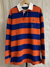 Polo Ralph Lauren Orange & Royal Stripe Classic Fit Rugby Long Sleeve Shirt -XL