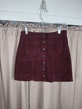 Brandy Melville Red Corduroy Mini Skirt Button Front Patch Pockets Size Small