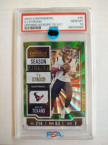 2023 Contenders - CJ Stroud  RC Opening Kickoff Ticket  Green - PSA 10