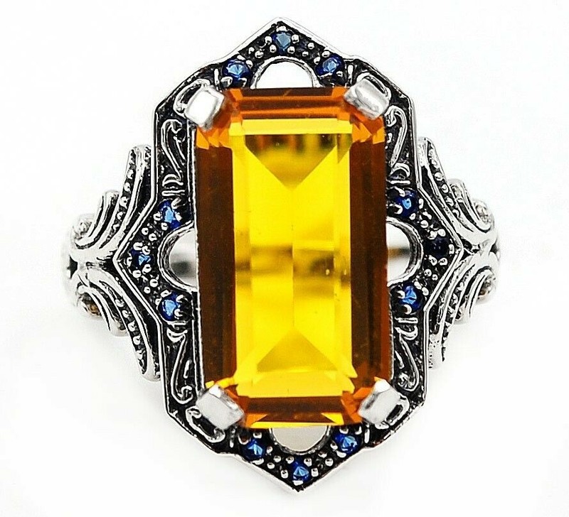  10CT Golden Citrine 925 Sterling Silver Ring Sz 6 Z7-5