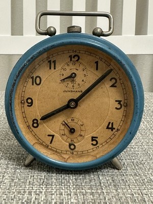 Vintage Junghans *WORKING* Alarm Clock, Metal, 3 3/8'', Made in Germany 1950's