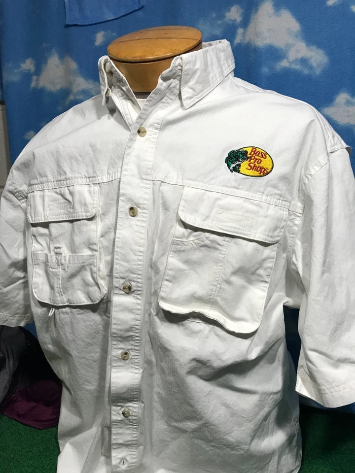 Camisa Polo Bass Pro Shops Blanca Pesca Cabelas XL Bolsillos Botones C2 Foto 3 de 4