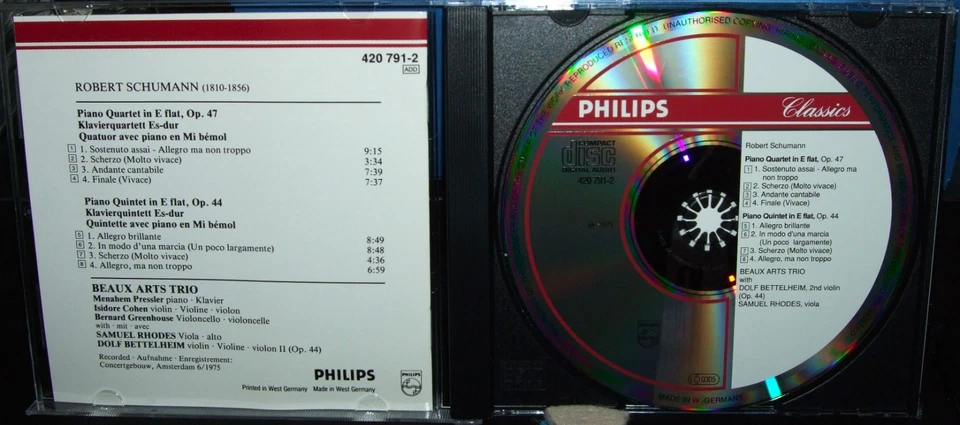 Schumann Piano Quintet...Rhodes/Bettelheim/Beaux Arts Trio Philips CD W. Germany - Image 3 of 3