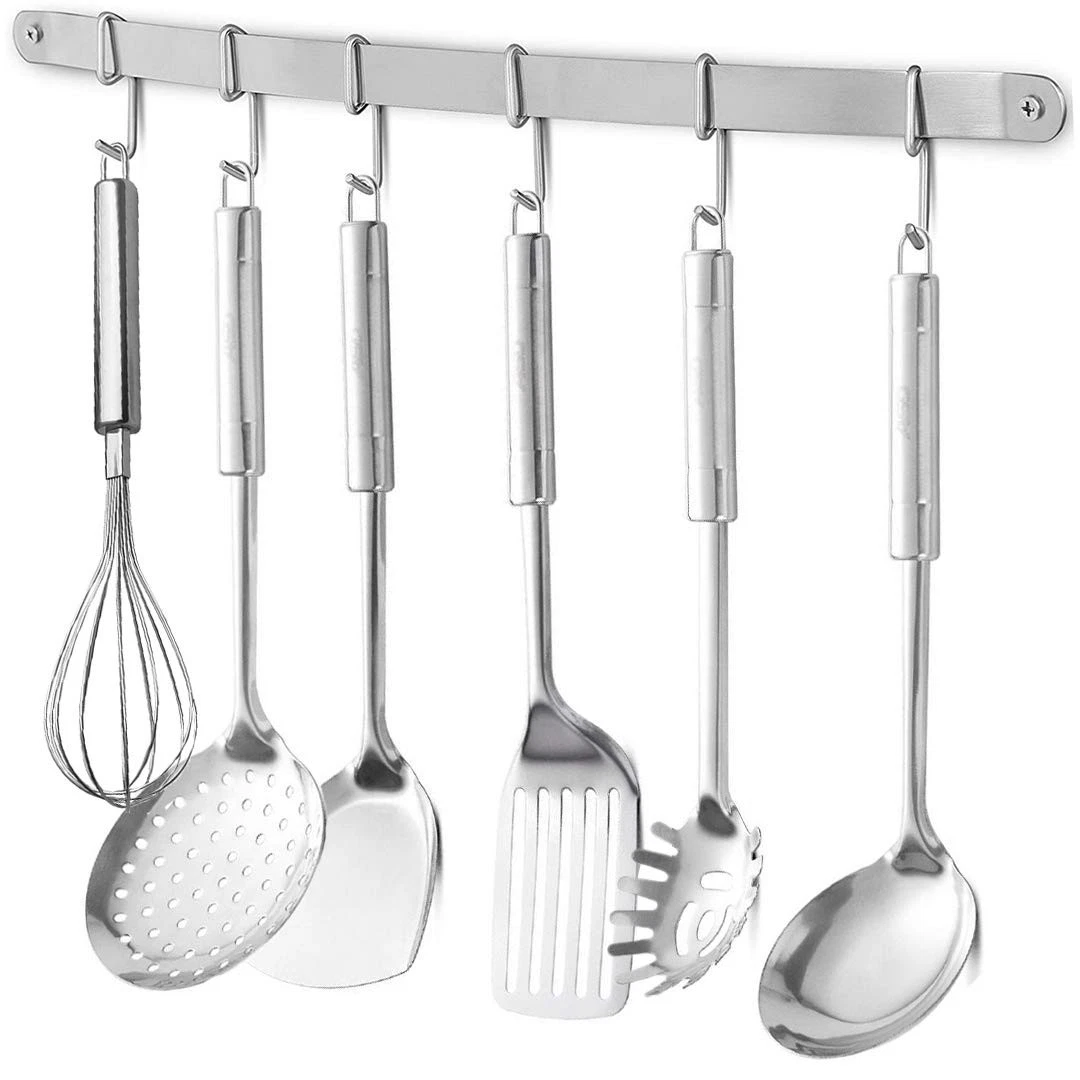 Stainless Steel Kitchen Utensil Racks Holder Hanging Rail Organize Pots Pans ...