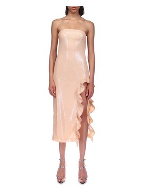 DAVID KOMA Womens Beige Front Left High Cutout Lined Sleeveless Sheath Dress 14