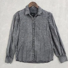 Rails Button up Puff Long sleeve Distressed Gray Women's Shirt S 9029P