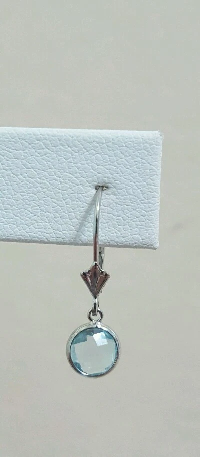 Pendientes de oro amarillo de 14 K con topacio azul piedras redondas a cuadros Leverbac Foto 2 de 4