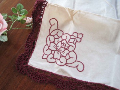 Lovely Hand Crochet Floral Cotton Doily Deep Red 20CM