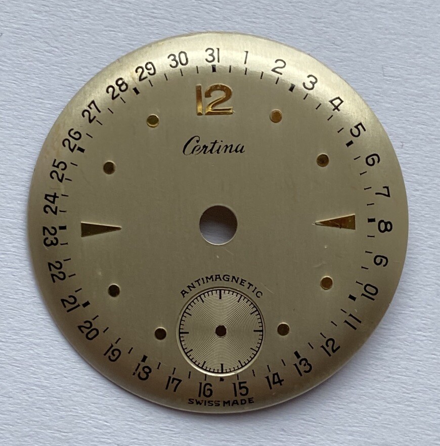 Cadran pour montre de marque Certina diamètre 27,5 mm couleur champagne pour restauration