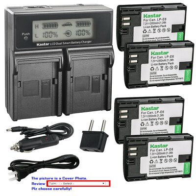 Kastar Battery Fast Charger for Canon LP-E6 LP-E6N LC-E6 & Canon EOS 6D Mark II