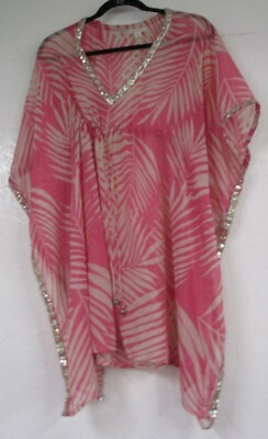 Women's Size S Long Shirt Top Thin Translucent Pink / Cream Print Accessorize
